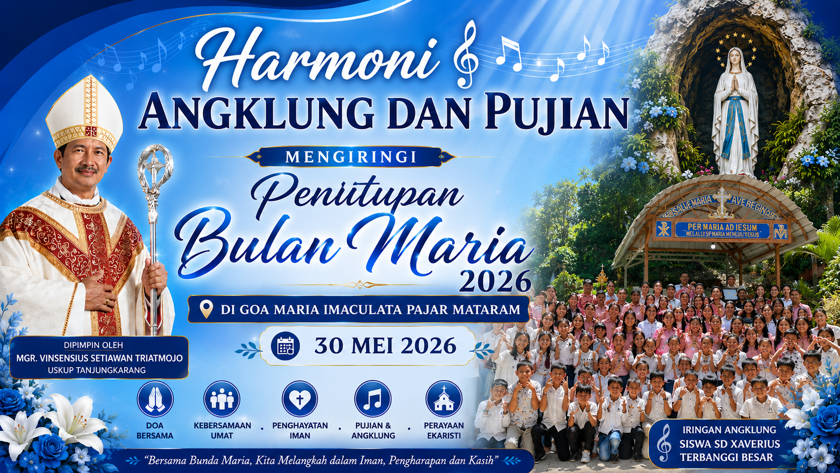 Harmoni Angklung dan Pujian Mengiringi Penutupan Bulan Maria 2026 di Goa Maria Imaculata Pajar Mataram